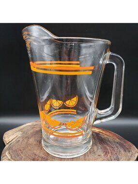 Vintage Libbey Crisa Orange Slice Glass Pitcher Mexico Citrus Juice 9” Spout